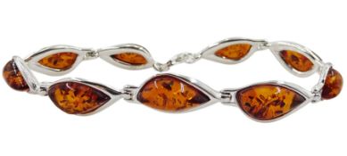 Silver Baltic amber link bracelet