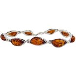 Silver Baltic amber link bracelet