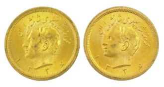Two Persia (Iran) Mohammed Reza Shah 1 Pahlavi gold coins