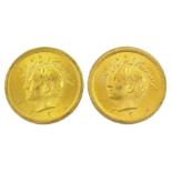 Two Persia (Iran) Mohammed Reza Shah 1 Pahlavi gold coins