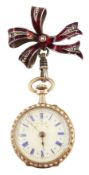 Swiss 14ct gold open face keyless cylinder ladies fob watch