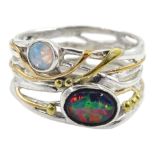 Silver and 14ct gold wire opal ring