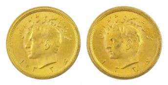 Two Persia (Iran) Mohammed Reza Shah 1 Pahlavi gold coins