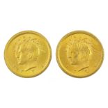 Two Persia (Iran) Mohammed Reza Shah 1 Pahlavi gold coins