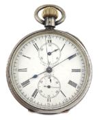 19th century Swiss silver open face keyless chronograph pocket watch by P. Orr & Sons