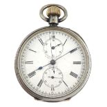 19th century Swiss silver open face keyless chronograph pocket watch by P. Orr & Sons