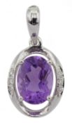 9ct white gold amethyst and diamond pendant