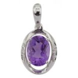 9ct white gold amethyst and diamond pendant