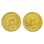 Two Persia (Iran) Mohammed Reza Shah 1 Pahlavi gold coins