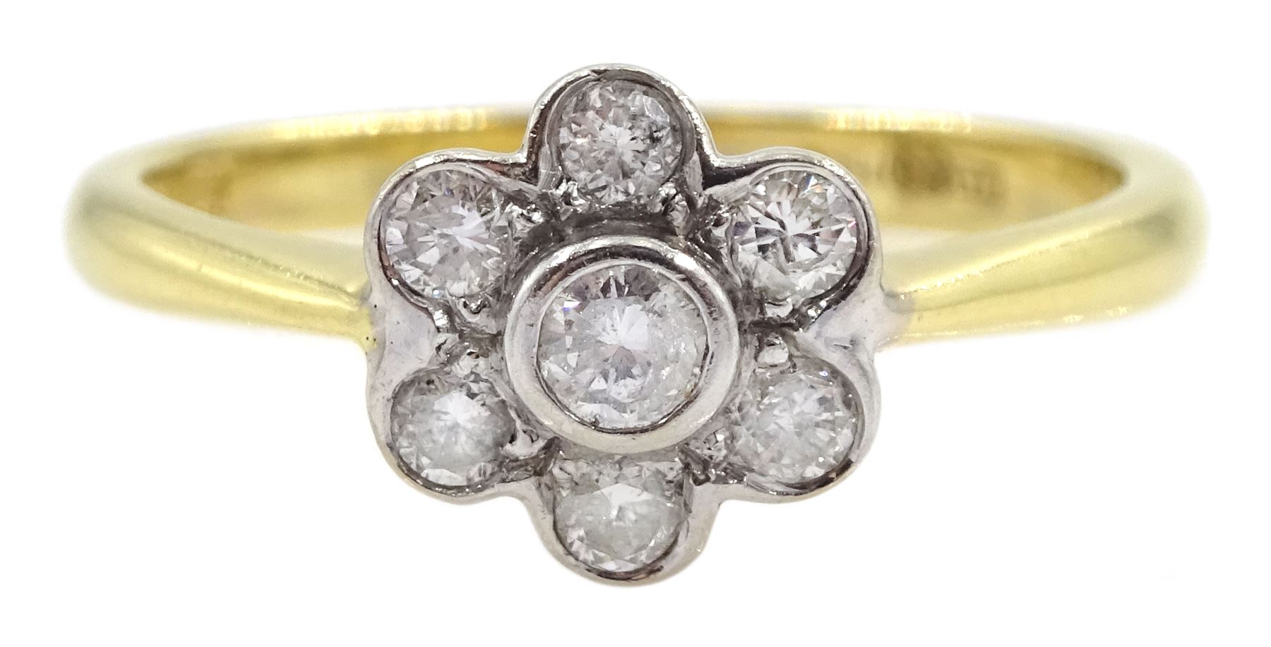 18ct gold round brilliant cut diamond flower cluster ring