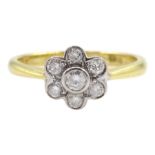 18ct gold round brilliant cut diamond flower cluster ring