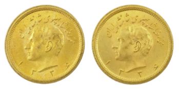 Two Persia (Iran) Mohammed Reza Shah 1 Pahlavi gold coins