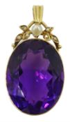 14ct gold oval amethyst and pearl pendant