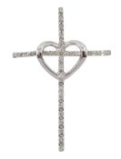 9ct white gold diamond set heart and cross pendant