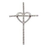 9ct white gold diamond set heart and cross pendant