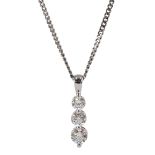 18ct white gold three stone graduating round brilliant cut diamond pendant