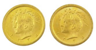 Two Persia (Iran) Mohammed Reza Shah 1 Pahlavi gold coins