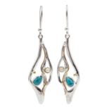 Silver and 14ct gold turquoise and pearl contemporary design pendant earrings