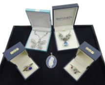 Collection of silver jewellery including butterfly pendant necklace