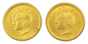 Two Persia (Iran) Mohammed Reza Shah 1 Pahlavi gold coins