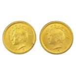 Two Persia (Iran) Mohammed Reza Shah 1 Pahlavi gold coins