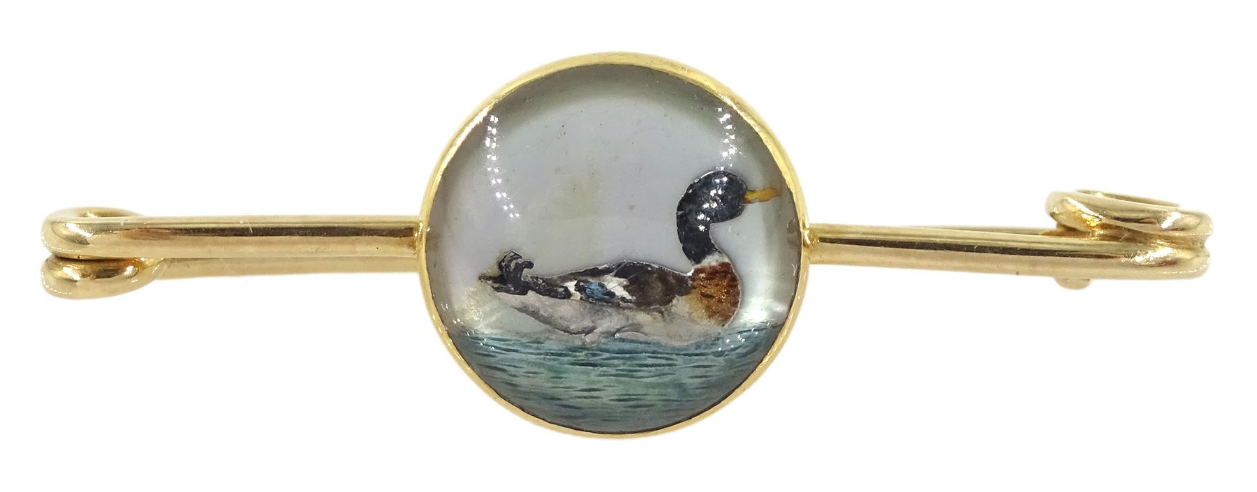Early 20th century Austrian 14ct gold Essex crystal duck bar brooch