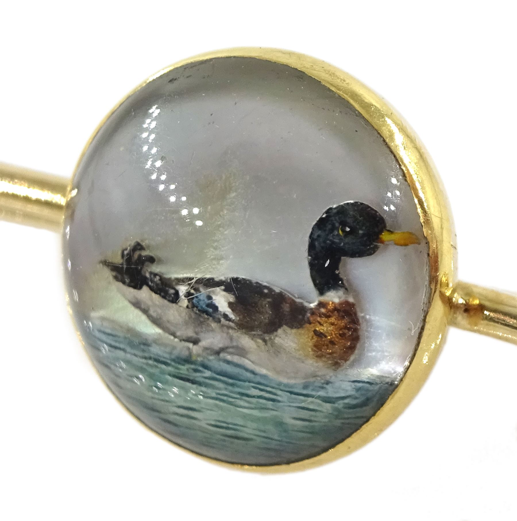 Early 20th century Austrian 14ct gold Essex crystal duck bar brooch - Image 3 of 4