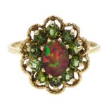 9ct gold opal triplet and peridot cluster ring