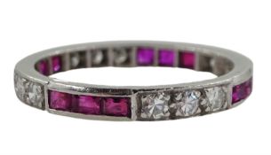 Platinum ruby and diamond full eternity ring