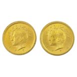 Two Persia (Iran) Mohammed Reza Shah 1 Pahlavi gold coins