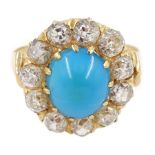 19th century gold turquoise and diamond cluster