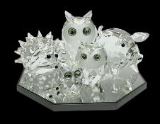 Swarovski crystal owl group of three