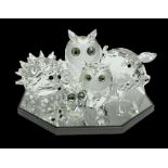 Swarovski crystal owl group of three