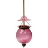 Late Victorian cranberry glass ceiling shade