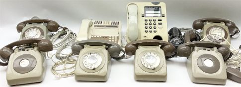 Eight vintage telephones and two spare handsets.