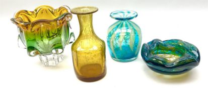 Signed Mdina blue glass vase with flared rim