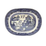 Victorian blue and white meat platter in willow pattern