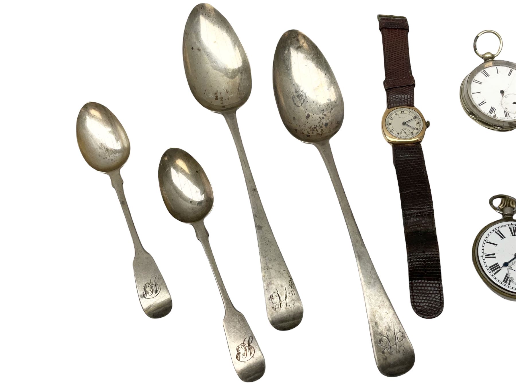 Two Georgian silver Old English pattern table spoons - Image 5 of 9