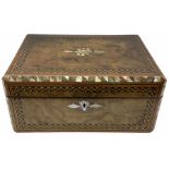 Early 20th century figured walnut box with abalone and inset mother of pearl detail