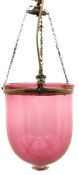 Late Victorian cranberry glass ceiling shade