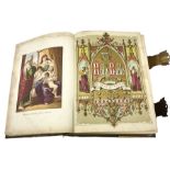 Late 19th/ early 20th Century family bible with coloured plates and gilt fittings and clasps.
