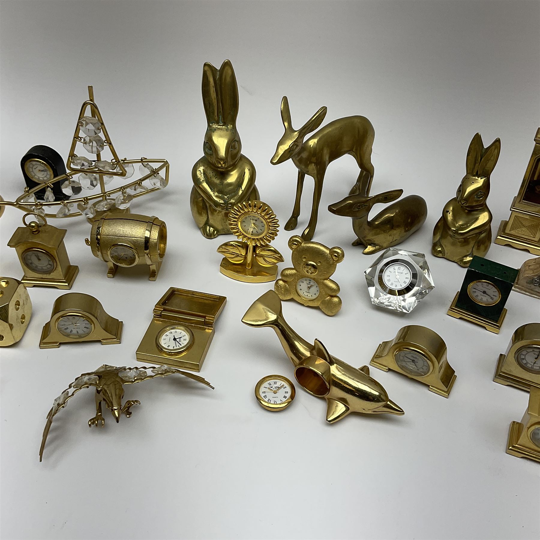 Collection of brass miniature clocks to include examples modelled as mantel clocks - Image 3 of 4