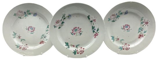 Three 18th century Chinese porcelain plates