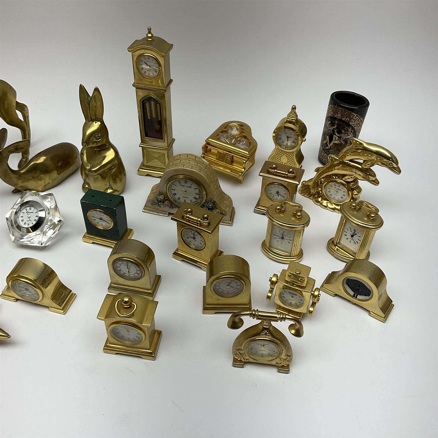 Collection of brass miniature clocks to include examples modelled as mantel clocks - Image 2 of 4