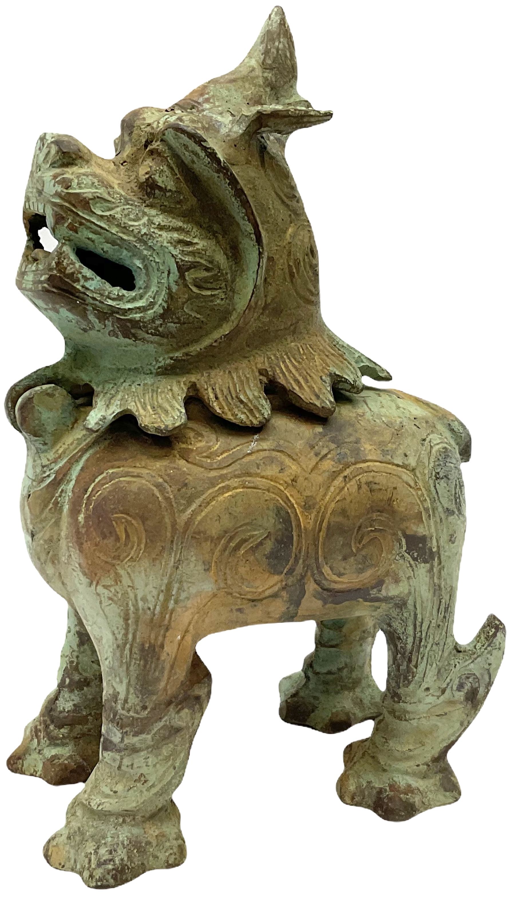 Brass incense burner modelled as a dog of foo