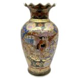 Large Japanese vase of baluster form with frilled rim