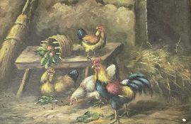 English School (early 20th century): Chickens and Cocks Running Amok in Barn