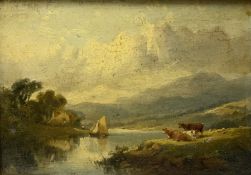 Thomas Featherstone (British 19th century): Cows Resting on a Riverbank