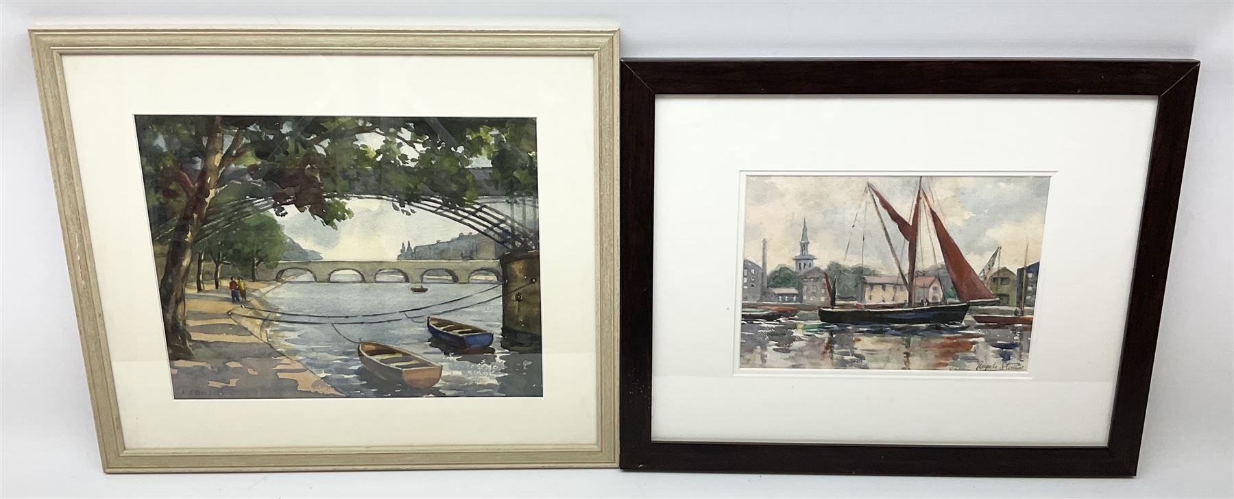 Angela Stones (British 1914-1995): 'The Thames at Kinston Bridge' and Sailing Boat on Thames