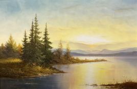 B Huber (20th century): Evening Lake Scene